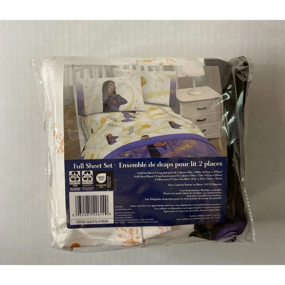 Disney Wish Asha Star Full Sheet‎ Set 4 Piece Super Soft Purple Gold NEW